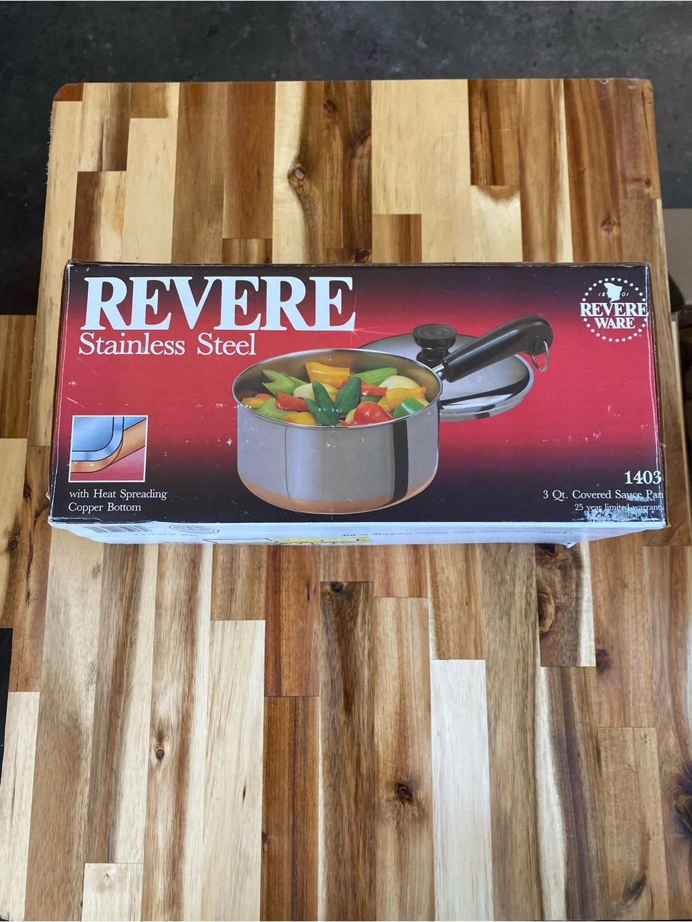 Vintage Revere Ware 1801 Stainless Steel 3 Qt Pot W Lid Copper Bottom 1403 NIB